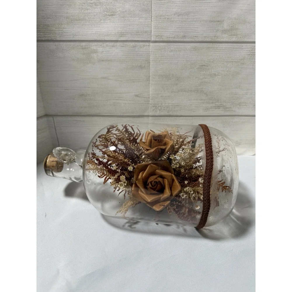Vintage Bowl O Beauty Plant In A Bottle , Mcm , Brown Floral Made In Thailand